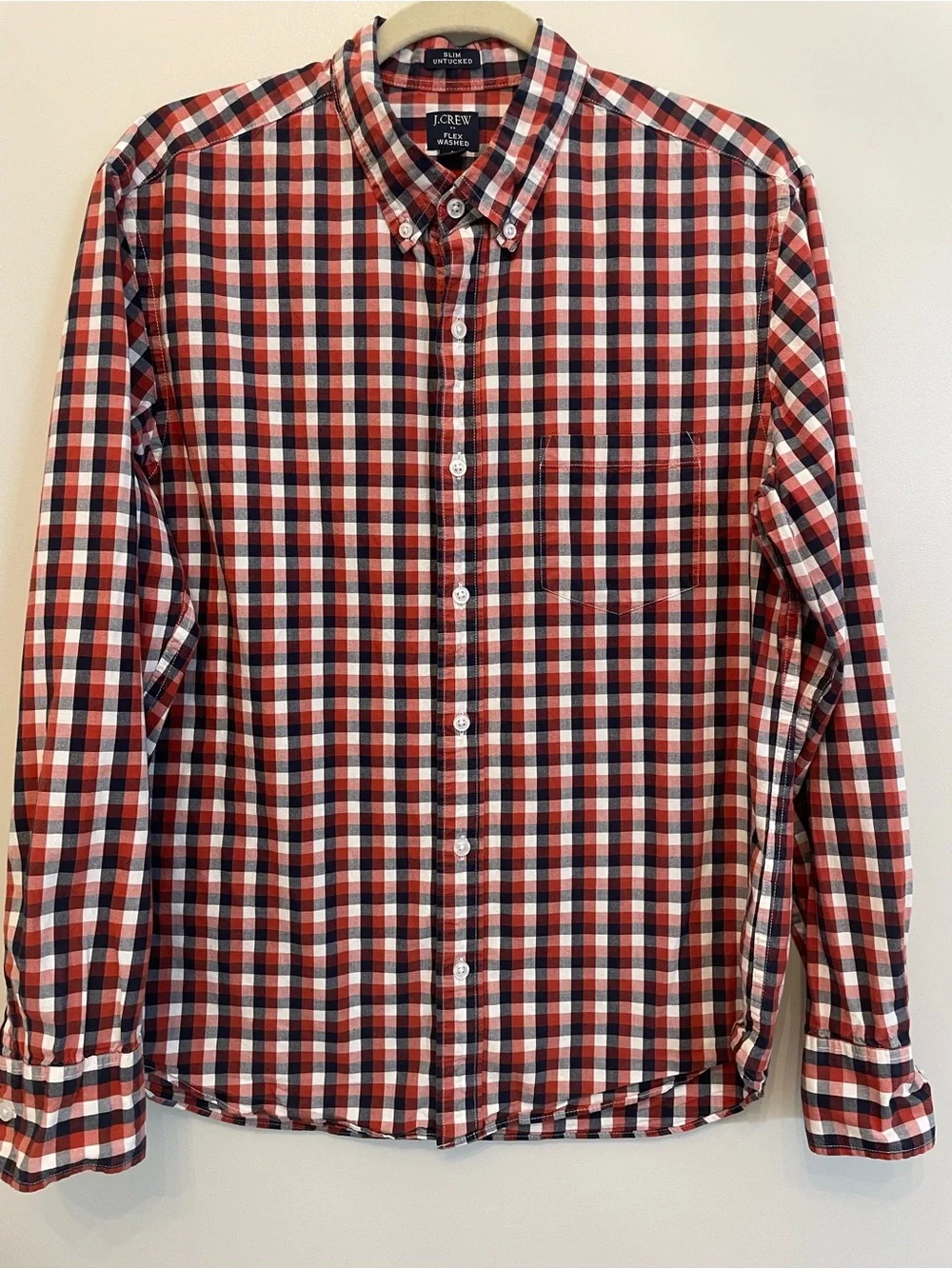 J. Crew Button-Down Plaid Shirt in Red, Blue & White